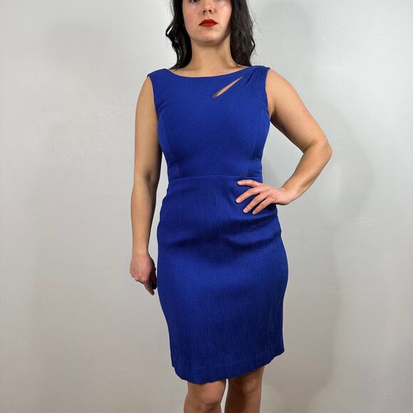 Kay Unger Royal Blue Sheath Dress with Cutout Neckline - Picture 1 of 6